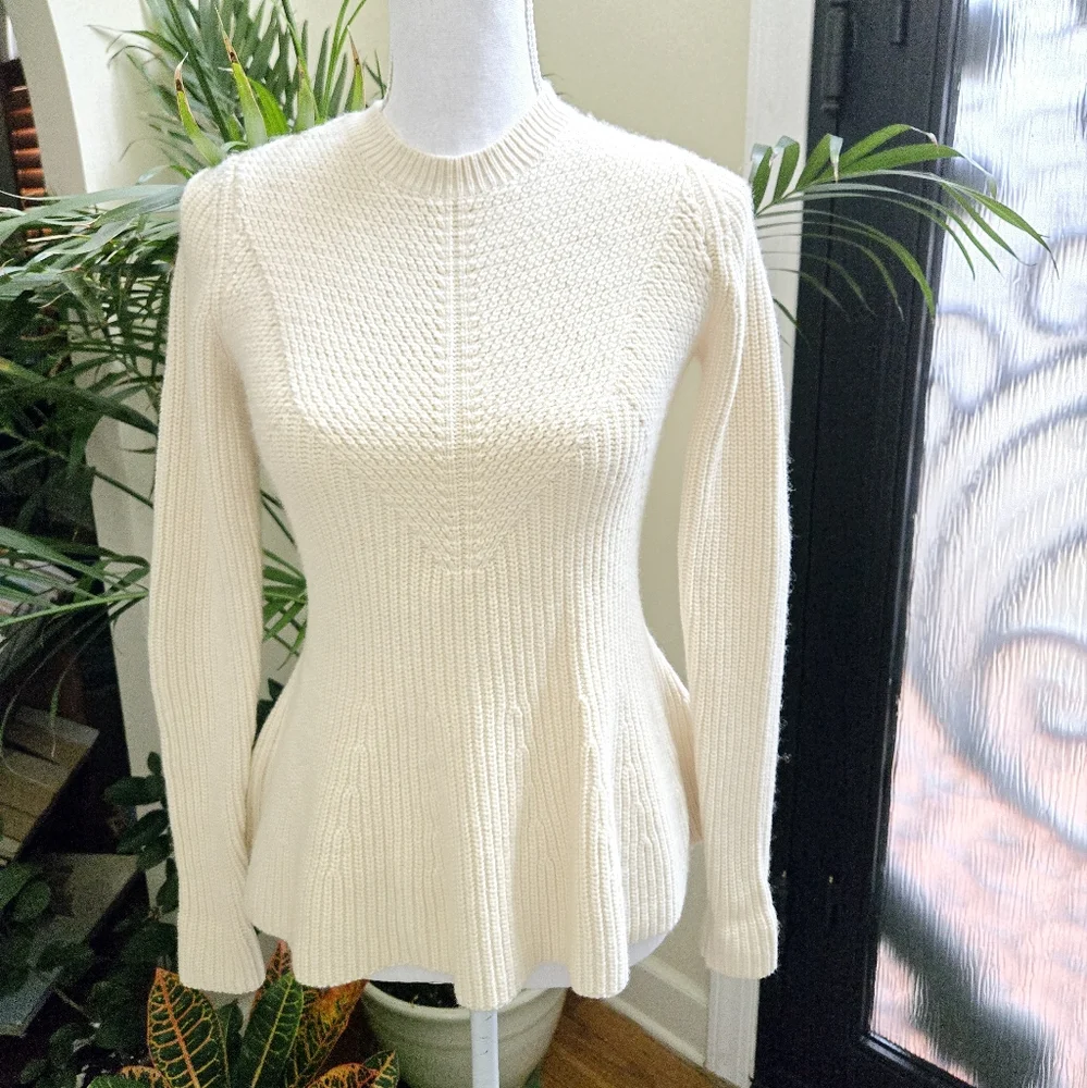 White - Cream Peplum Knit Crew Neck Sweater Ann Taylor NWOT - Picture 8 of 9